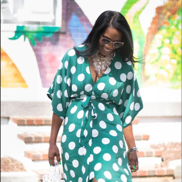 Glamorous Women's Green Polka Dot Maxi Dress Size 6 - Picture 9 of 16